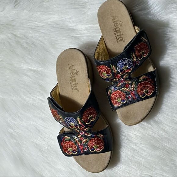 Alegria Women's Embroidered Black Sandals - Picture 4 of 10